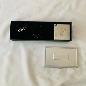 NWOT AHFC Stainless Steel Luggage Tag/Pin & Honda Business Card Holder